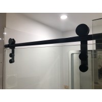 Frameless Wall to Wall Sliding Door With Matte Black Fittings 3 Panels Set up